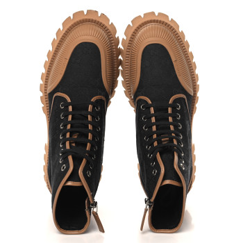 GUCCI Monogram Miro Soft Calfskin Mens Lace Up Combat Boots 9.5 Black Koi Beige
