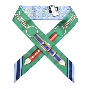 HERMES Silk Grand Tralala Twilly Bleu Ciel Vert