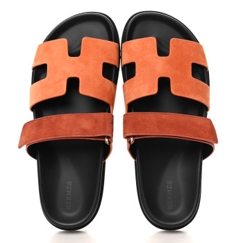 HERMES Suede Goatskin Womens Chypre Sandals 41 Rose Bois De Santal Rouge De Turin