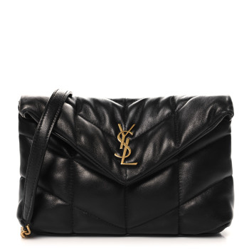 SAINT LAURENT Lambskin Quilted Toy Loulou Puffer Monogram Chain Satchel Black
