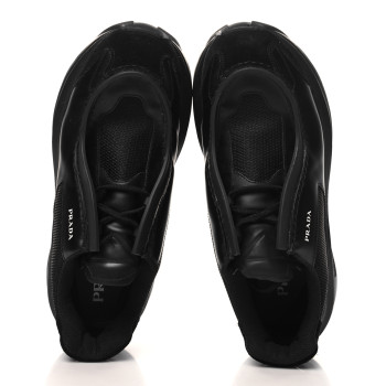PRADA Brushed Calfskin Mens Systeme Sneakers 10 Black