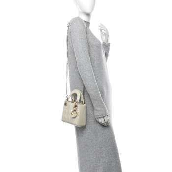 CHRISTIAN DIOR Patent Cannage Mini Lady Dior Ivory