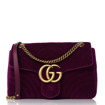 GUCCI Velvet Matelasse Medium GG Marmont Shoulder Bag Fuchsia Violet Cyclamen