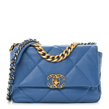 CHANEL Lambskin Quilted Medium Chanel 19 Flap Blue
