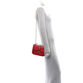 VALENTINO GARAVANI Vitello Small Glam Lock Rockstud Flap Red
