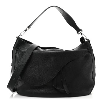 CHRISTIAN DIOR Grained Calfskin Saddle Soft Bag Black