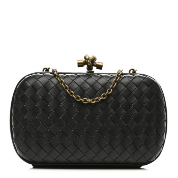 BOTTEGA VENETA Nappa Intrecciato Chain Knot Clutch Black