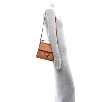 CHLOE Suede Calfskin Small Faye Top Handle Bag Tan