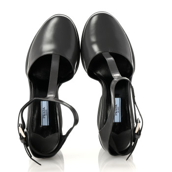 PRADA Spazzolato Mary Jane T Strap Wedge Pumps 40 Mercurio