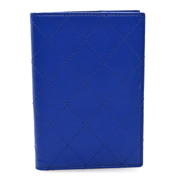 CHANEL Calfskin Quilted Travel Wallet Passport Insert Blue