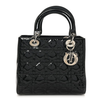 CHRISTIAN DIOR Patent Cannage Medium Lady Dior Black