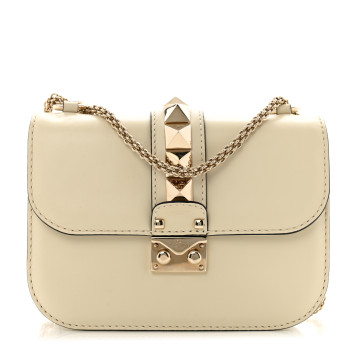 VALENTINO GARAVANI Vitello Small Glam Lock Rockstud Flap Ivory