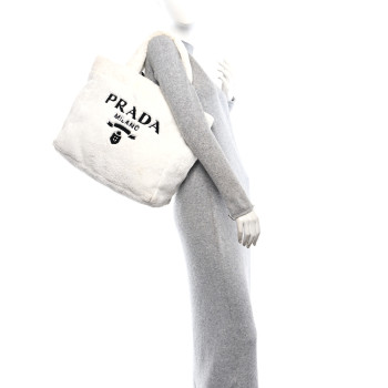 PRADA Terry Cloth Tote Bag White Black