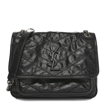 SAINT LAURENT Crinkled Calfskin Matelasse Monogram Baby Niki Chain Satchel Black