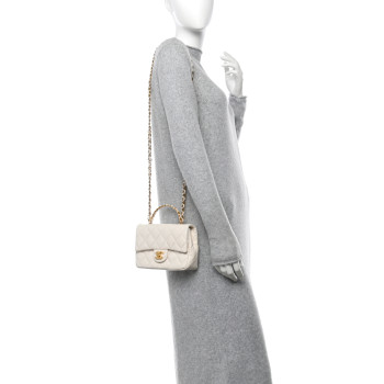 CHANEL Shiny Lambskin Quilted Golden Links Top Handle Flap White