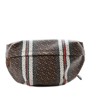 BURBERRY E-Canvas Monogram Stripe XL Sonny Bum Bag Bridle Brown