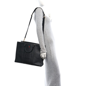 GUCCI Grained Calfskin Web Top Handle Tote Black