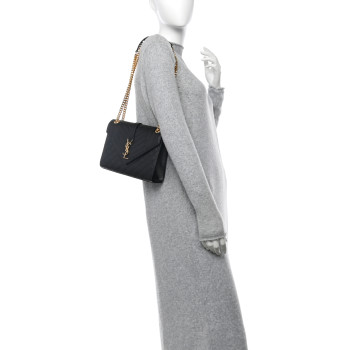 SAINT LAURENT Grain De Poudre Textured Mixed Matelasse Triquilt Medium Monogram Satchel Black