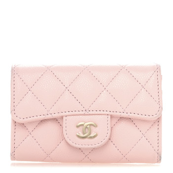 CHANEL Caviar Quilted Flap Card Holder Wallet Light Pink