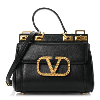 VALENTINO GARAVANI Grainy Calfskin Mini Rockstud Alcove Top-Handle Bag Black