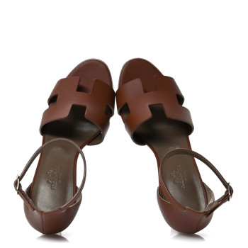 HERMES Calfskin Legend Wedge Sandals 36.5 Gold