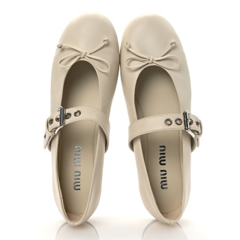 MIU MIU Calfskin Mary Jane Ballerina Flats 36.5 Ivory