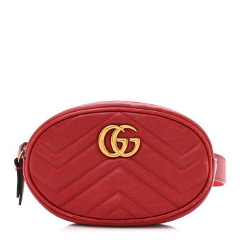 GUCCI Calfskin Matelasse GG Marmont Belt Bag 85 34 Hibiscus Red