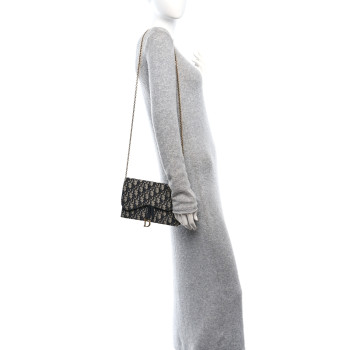 CHRISTIAN DIOR Oblique Saddle Chain Pouch Blue