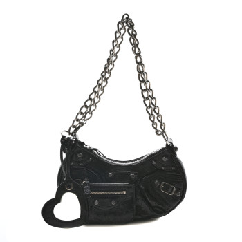 BALENCIAGA Agneau Arena Le Cagole Chain Shoulder Bag XS Black