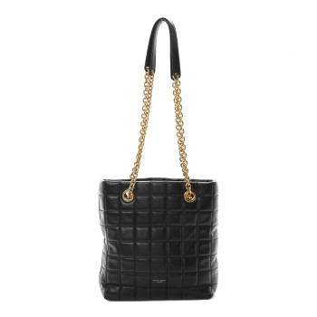 SAINT LAURENT Lambskin Carre Quilted Mini Shopping Bag Black