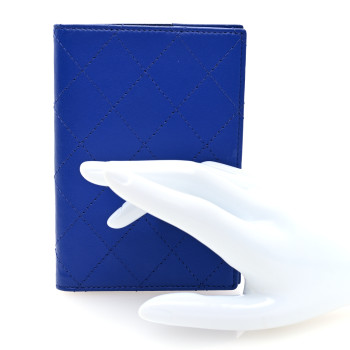 CHANEL Calfskin Quilted Travel Wallet Passport Insert Blue