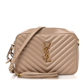 SAINT LAURENT Calfskin Matelasse Monogram Lou Camera Bag Dark Beige