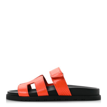 HERMES Lizard Womens Chypre Sandals 37 Orange Synthetique