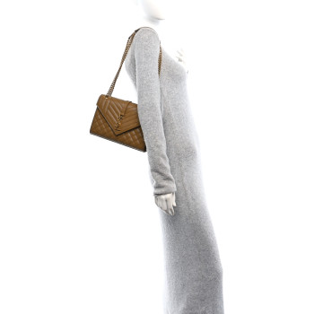SAINT LAURENT Grain De Poudre Textured Mixed Matelasse Triquilt Medium Monogram Satchel Old Oil