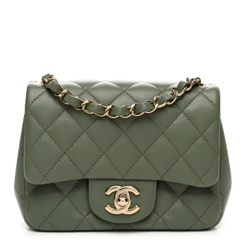 CHANEL Lambskin Quilted Mini Square Flap Green