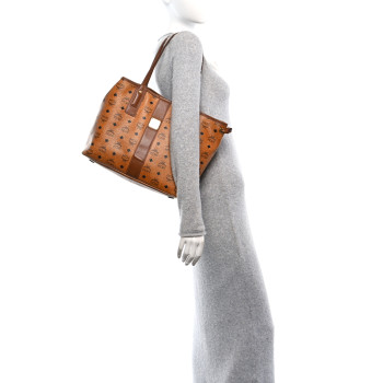 MCM Visetos Medium Liz Reversible Shopper Tote Cognac