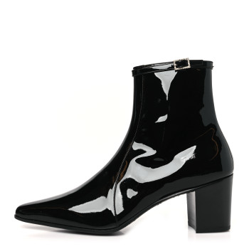 SAINT LAURENT Patent Arsun Ankle Booties 42 Black
