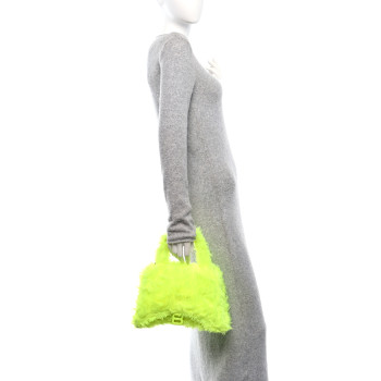 BALENCIAGA Faux Fur Medium Fluffy Hourglass Top Handle Bag Fluo Yellow