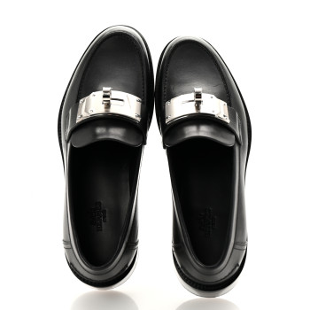 HERMES Calfskin Womens Hot Loafer 38 Black