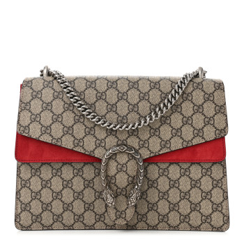 GUCCI GG Supreme Monogram Suede Cudu Medium Dionysus Shoulder Bag Beige Ebony Vulcanic Red