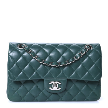 CHANEL Lambskin Quilted Small Double Flap Green