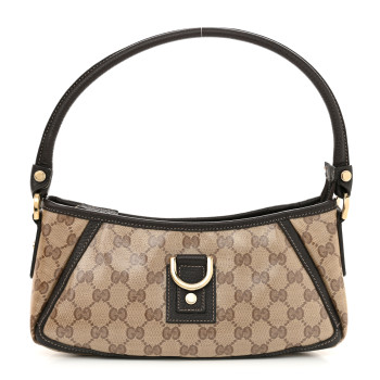 GUCCI Crystal Monogram Small D Ring Gold Hobo Brown