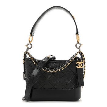 CHANEL Aged Calfskin Quilted Small Gabrielle Logo Hobo Black