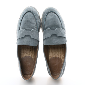 HERMES Suede Goatskin Womens Trip Espadrilles 38 Bleu Pinede