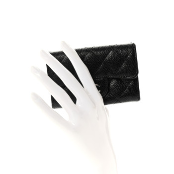 CHANEL Caviar Quilted Flap Card Holder Wallet Black Black