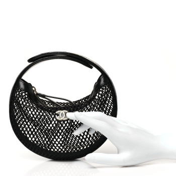 CHANEL Mesh Shiny Lambskin Pouch Hobo Black
