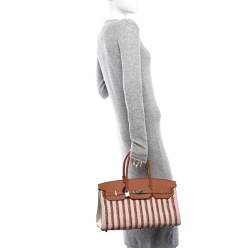 HERMES Toile Swift Broderie Shoulder Birkin Light 39 Gold Fauve Rose Pop Black