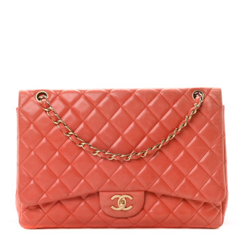 CHANEL Lambskin Quilted Maxi Single Flap Red