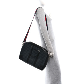 GUCCI GG Supreme Monogram Appia Calfskin Web Briefcase Black