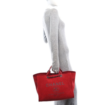 CHANEL Lurex Boucle Medium Deauville Tote Red
